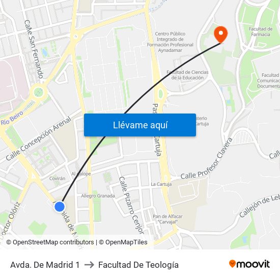 Avda. De Madrid 1 to Facultad De Teología map