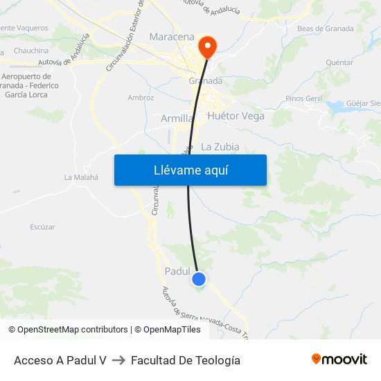 Acceso A Padul V to Facultad De Teología map