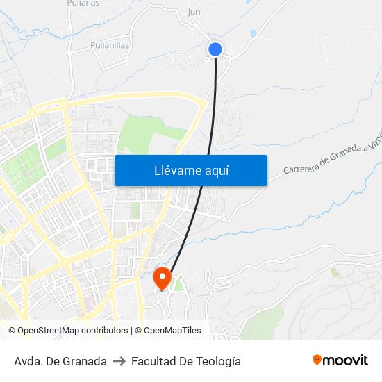 Avda. De Granada to Facultad De Teología map