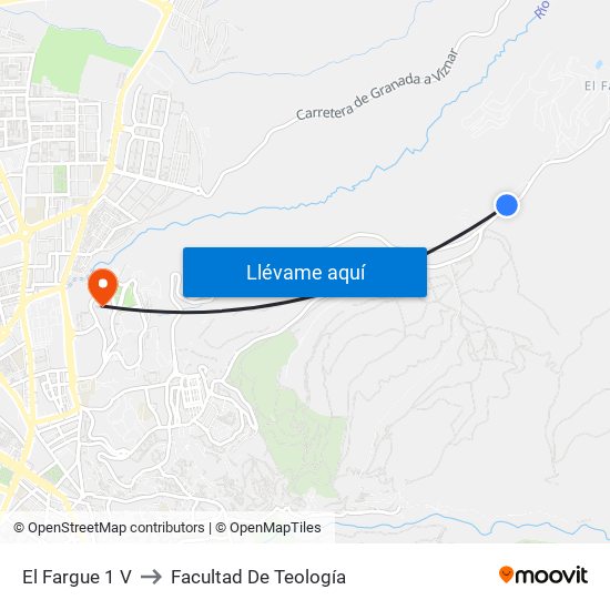 El Fargue 1 V to Facultad De Teología map