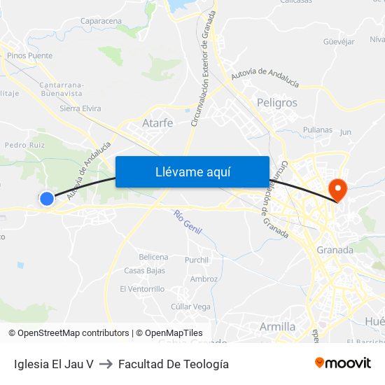 Iglesia El Jau V to Facultad De Teología map