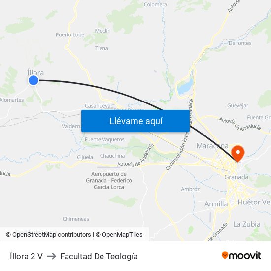 Íllora 2 V to Facultad De Teología map