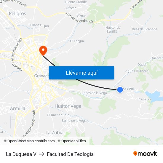 La Duquesa V to Facultad De Teología map