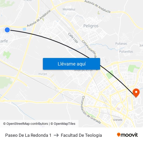Paseo De La Redonda 1 to Facultad De Teología map