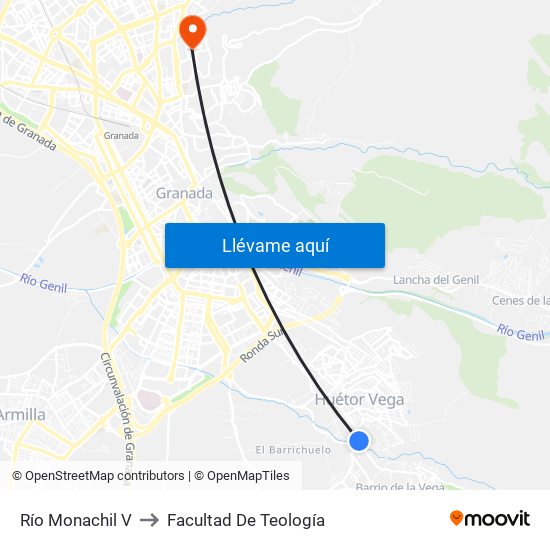 Río Monachil V to Facultad De Teología map