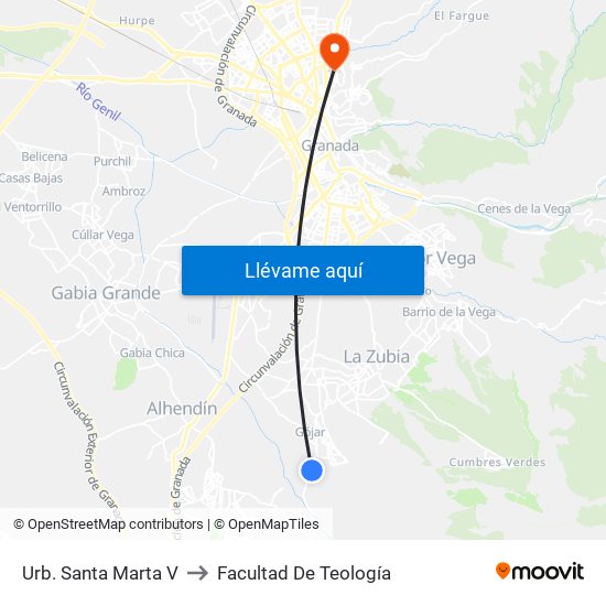 Urb. Santa Marta V to Facultad De Teología map