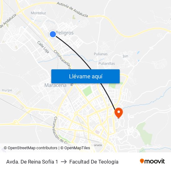 Avda. De Reina Sofía 1 to Facultad De Teología map