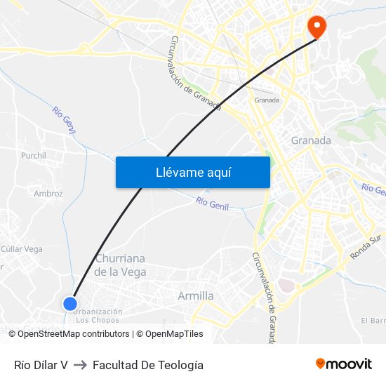 Río Dílar V to Facultad De Teología map