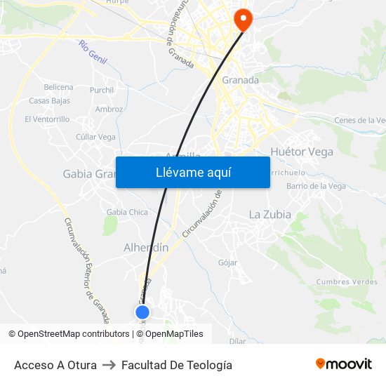 Acceso A Otura to Facultad De Teología map