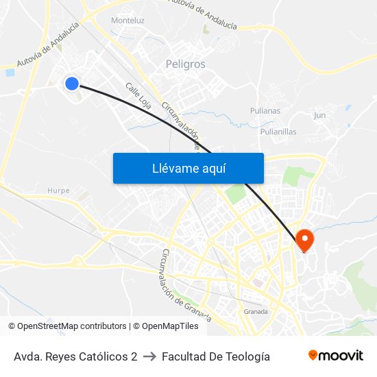 Avda. Reyes Católicos 2 to Facultad De Teología map