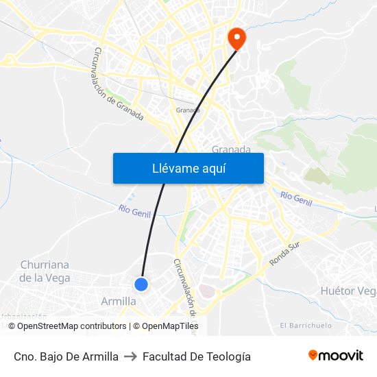 Cno. Bajo De Armilla to Facultad De Teología map