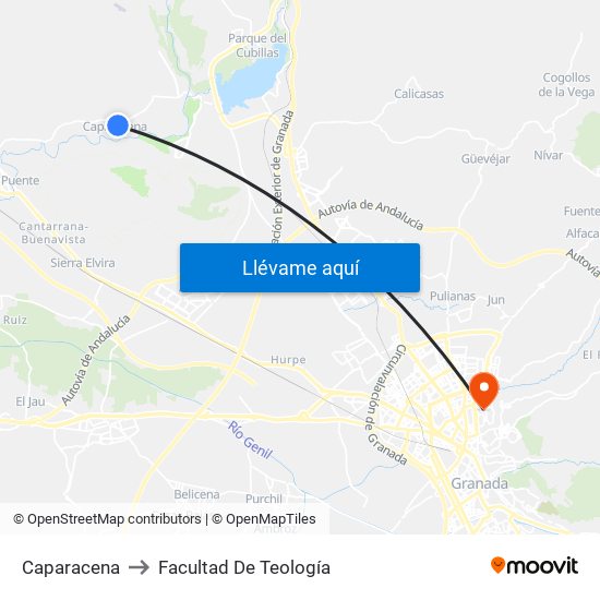 Caparacena to Facultad De Teología map