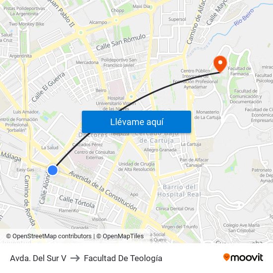 Avda. Del Sur V to Facultad De Teología map