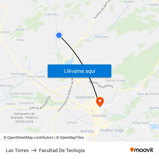 Las Torres to Facultad De Teología map