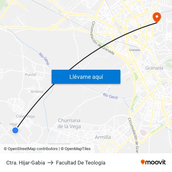 Ctra. Híjar-Gabia to Facultad De Teología map