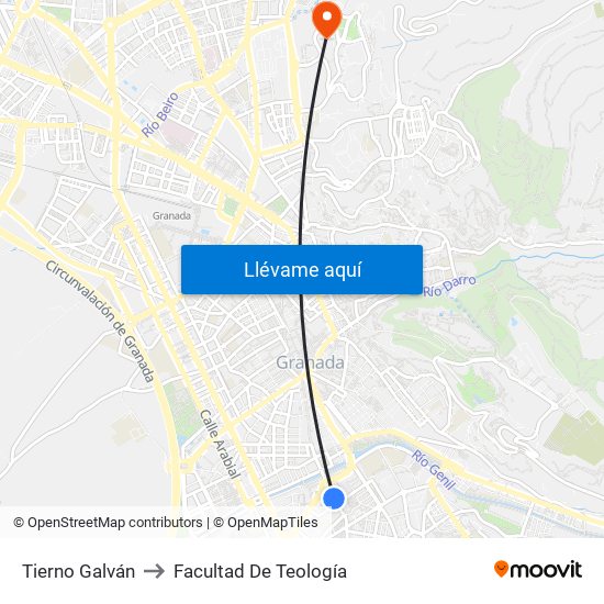 Tierno Galván to Facultad De Teología map