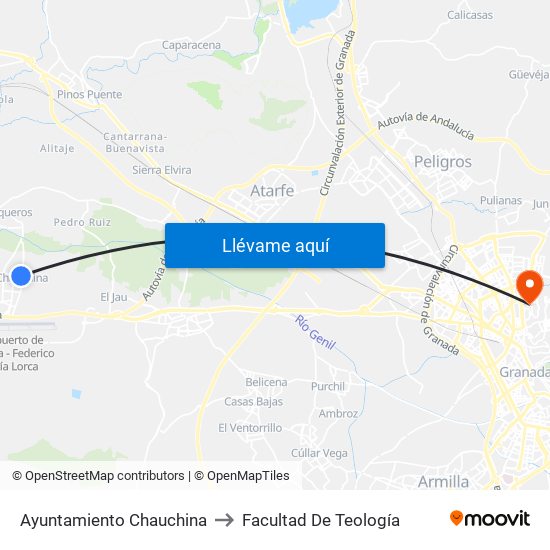 Ayuntamiento Chauchina to Facultad De Teología map