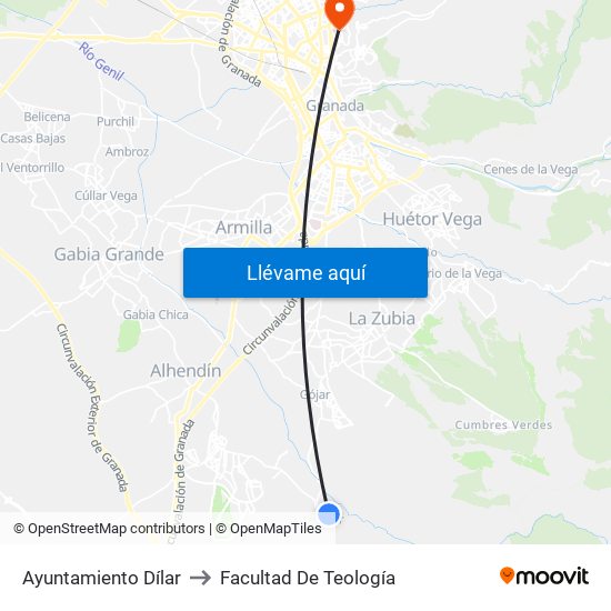 Ayuntamiento Dílar to Facultad De Teología map