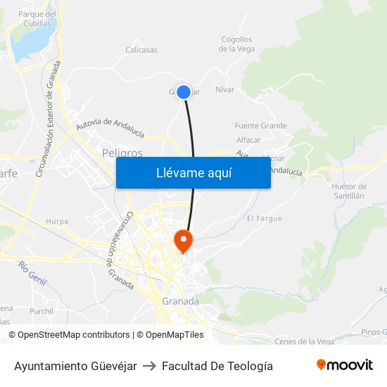 Ayuntamiento Güevéjar to Facultad De Teología map