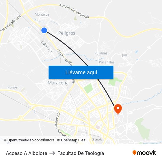 Acceso A Albolote to Facultad De Teología map