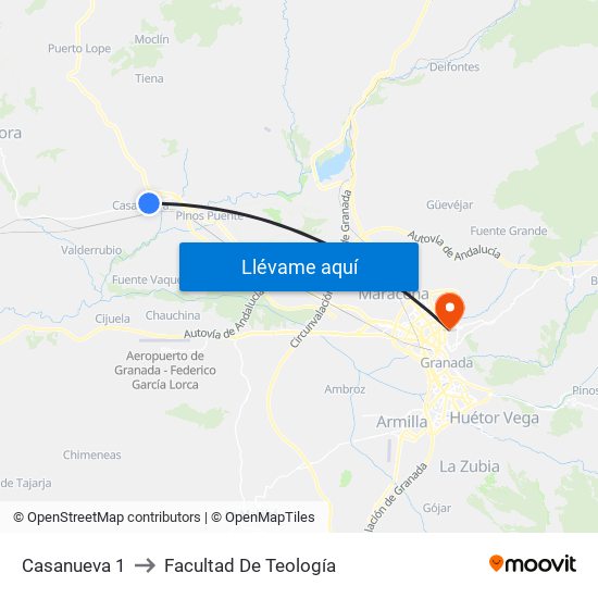 Casanueva 1 to Facultad De Teología map