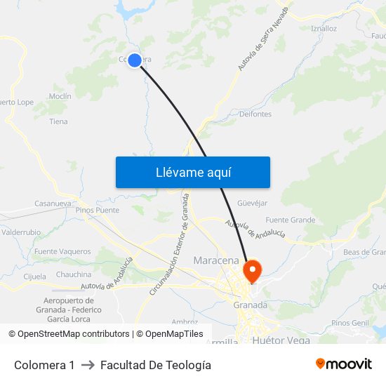 Colomera 1 to Facultad De Teología map