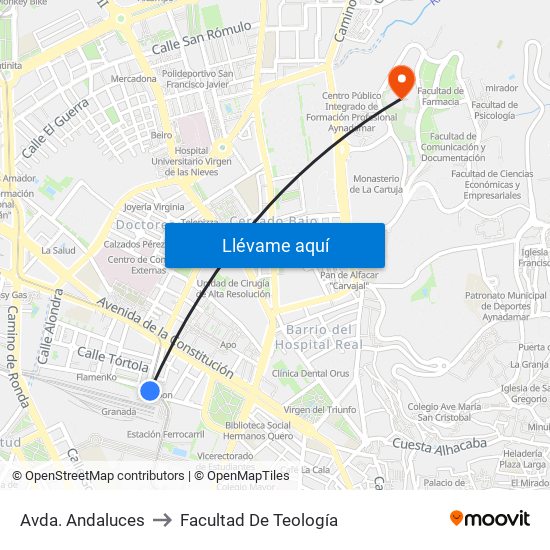 Avda. Andaluces to Facultad De Teología map