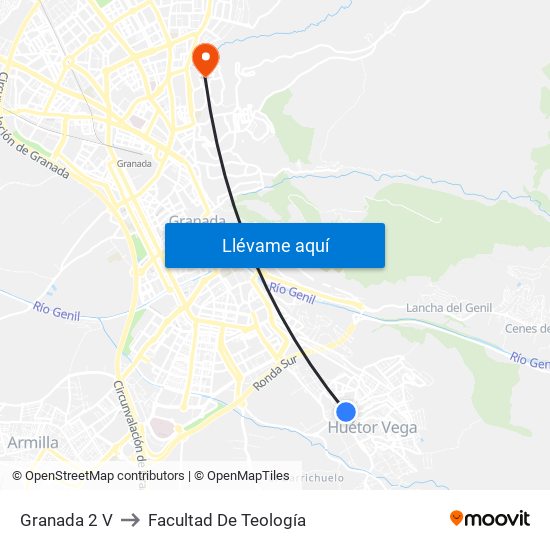 Granada 2 V to Facultad De Teología map