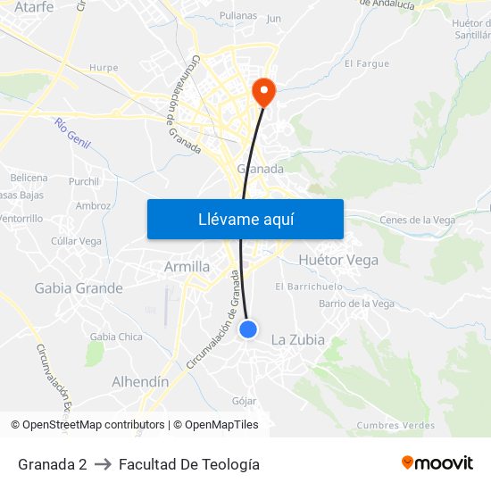 Granada 2 to Facultad De Teología map