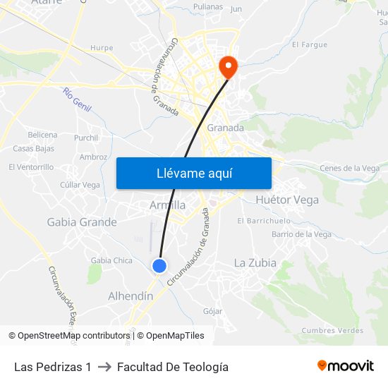 Las Pedrizas 1 to Facultad De Teología map