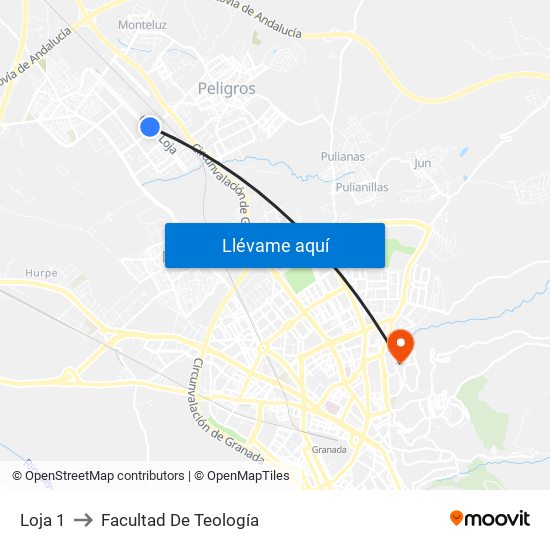 Loja 1 to Facultad De Teología map