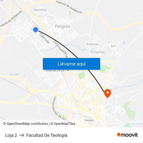 Loja 2 to Facultad De Teología map