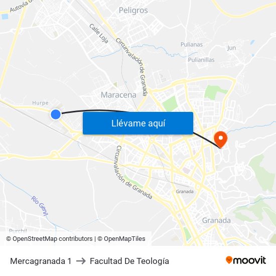 Mercagranada 1 to Facultad De Teología map