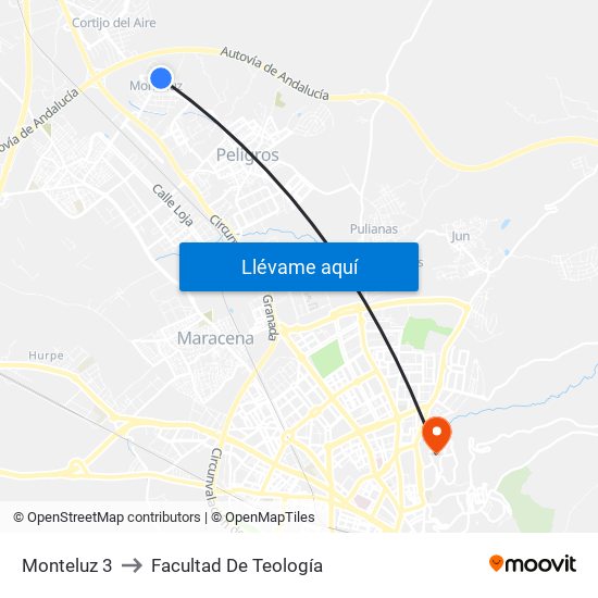 Monteluz 3 to Facultad De Teología map