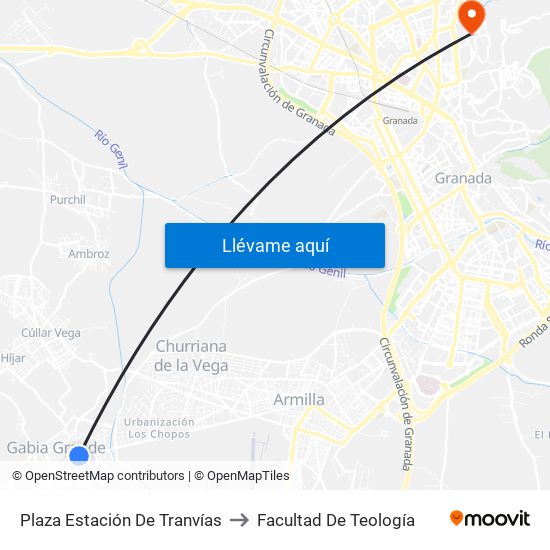 Plaza Estación De Tranvías to Facultad De Teología map