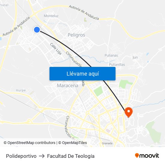 Polideportivo to Facultad De Teología map
