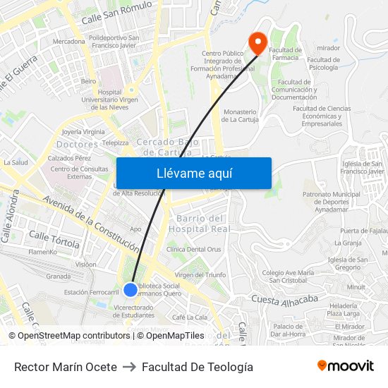 Rector Marín Ocete to Facultad De Teología map