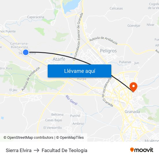 Sierra Elvira to Facultad De Teología map