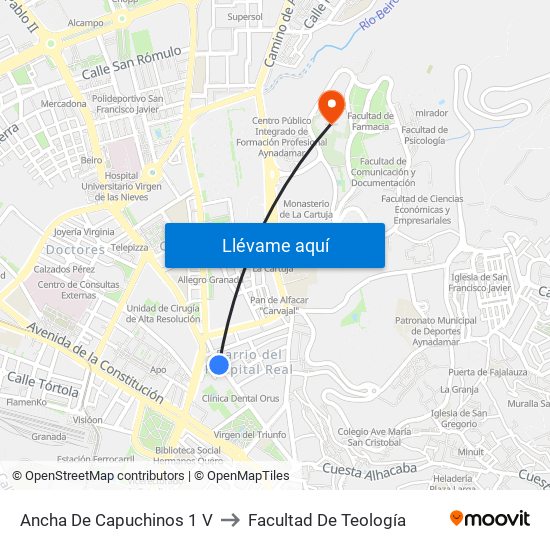 Ancha De Capuchinos 1 V to Facultad De Teología map