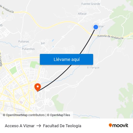 Acceso A Víznar to Facultad De Teología map