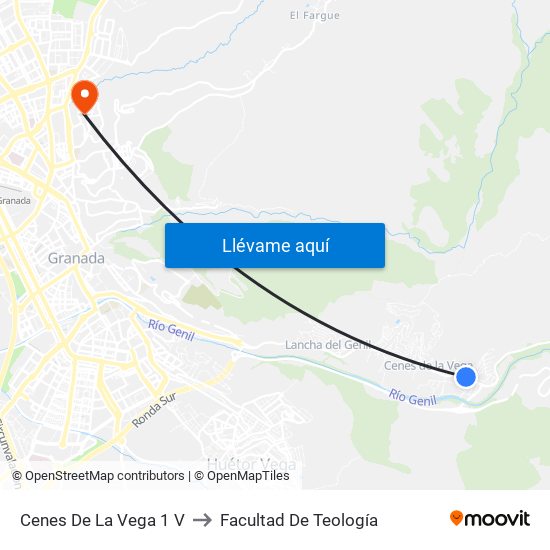 Cenes De La Vega 1 V to Facultad De Teología map