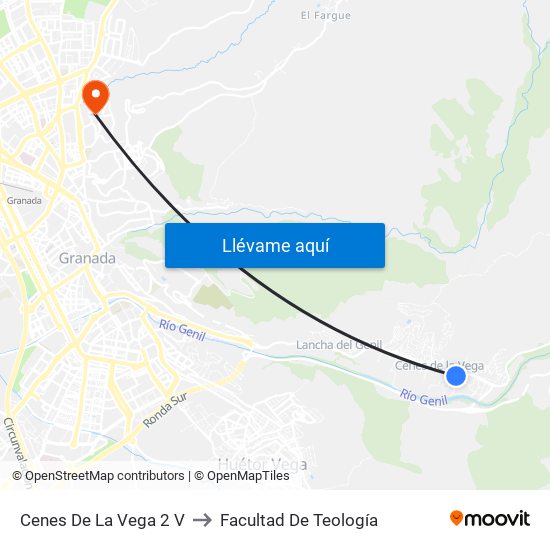 Cenes De La Vega 2 V to Facultad De Teología map