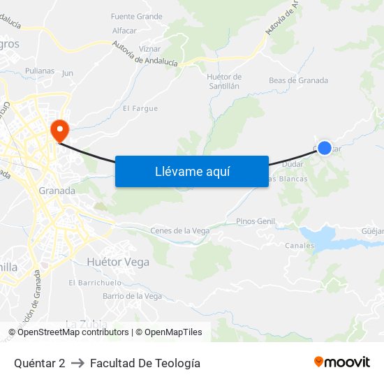 Quéntar 2 to Facultad De Teología map