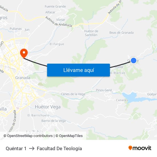 Quéntar 1 to Facultad De Teología map