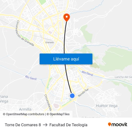 Torre De Comares 8 to Facultad De Teología map
