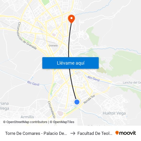 Torre De Comares - Palacio Deportes to Facultad De Teología map