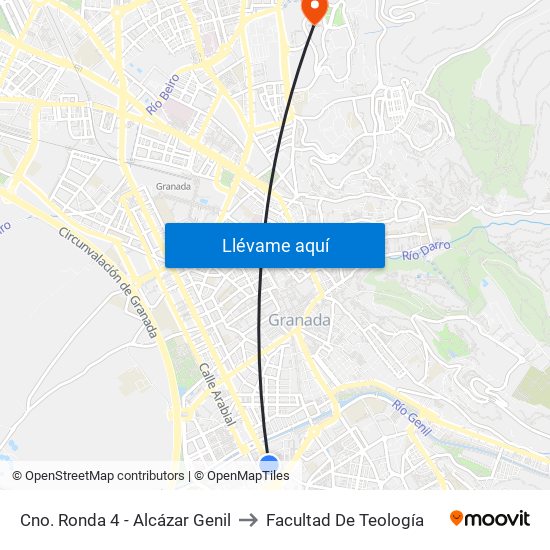 Cno. Ronda 4 - Alcázar Genil to Facultad De Teología map