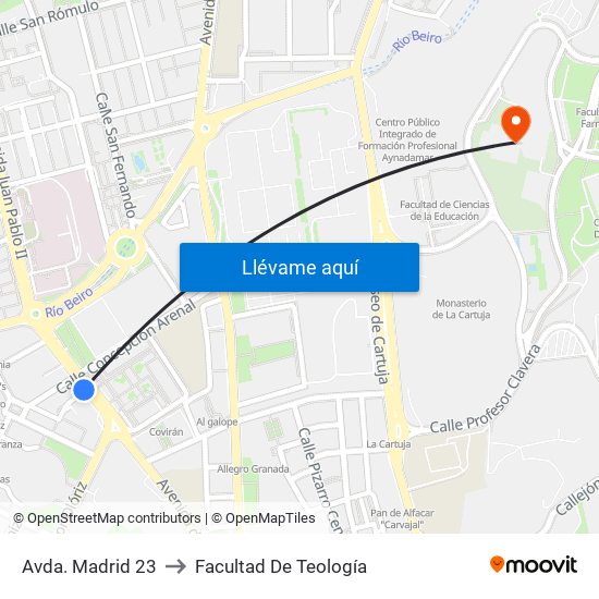 Avda. Madrid 23 to Facultad De Teología map