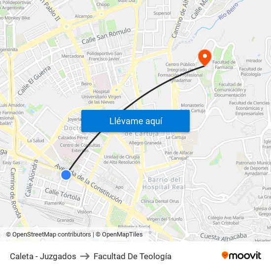 Caleta - Juzgados to Facultad De Teología map