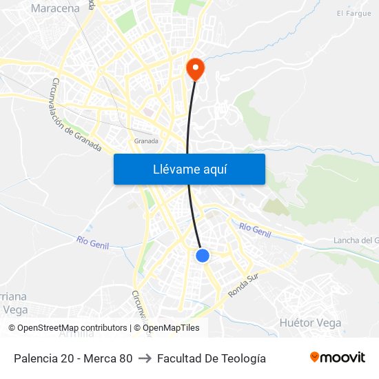 Palencia 20 - Merca 80 to Facultad De Teología map